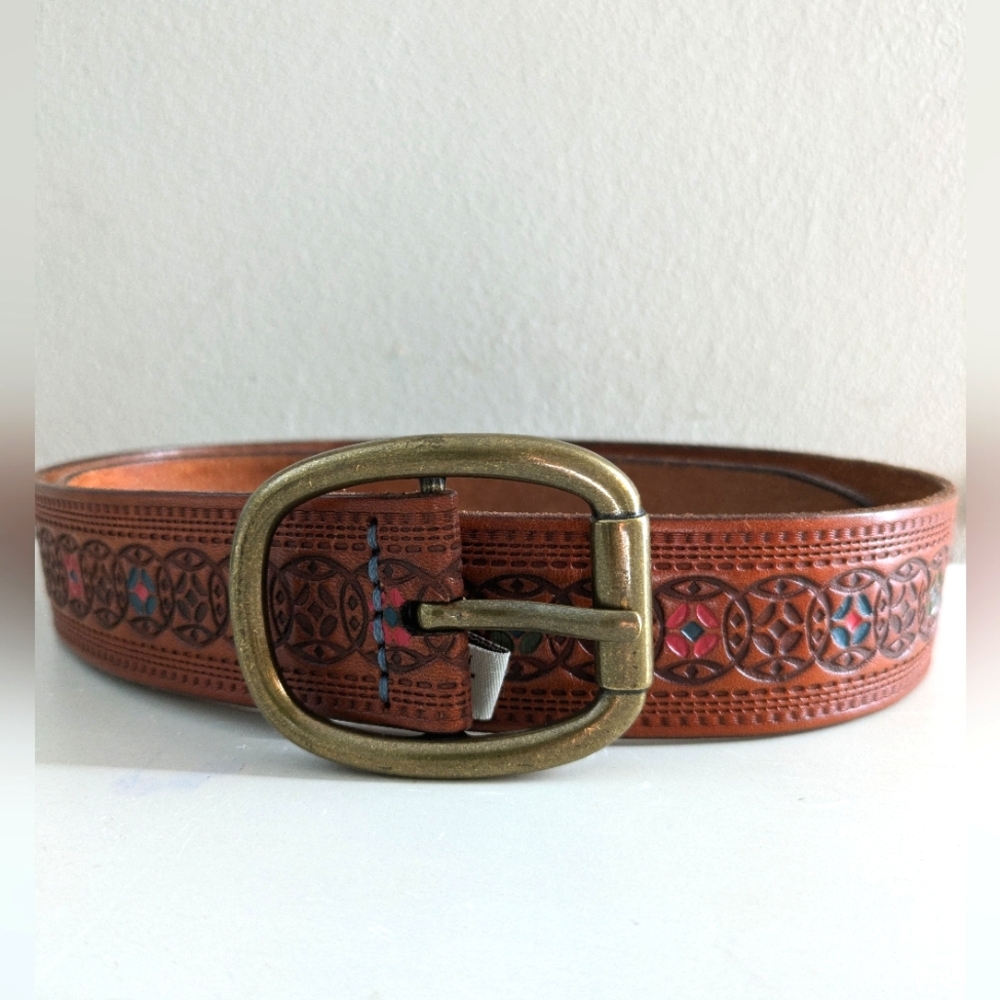 Fossil Brown Western Leather Belt Size S